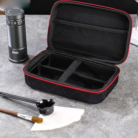 Tactical Coffee Grinder MOLLE Bag in black nylon displayed at an angle showing attachment loops and rugged construction