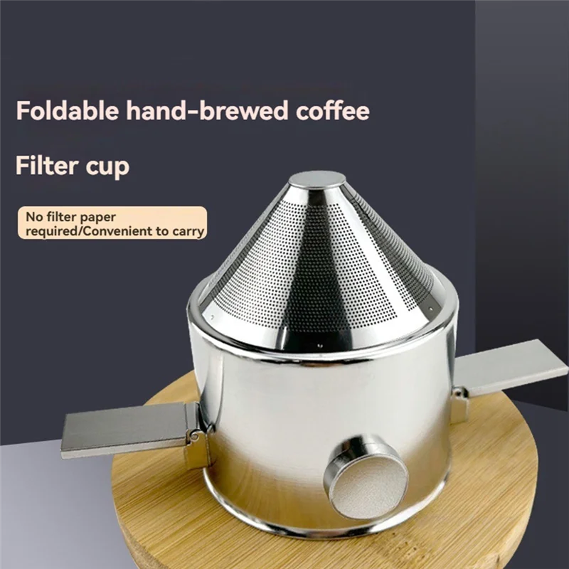 Stainless Steel Reusable Pour-Over Coffee Dripper positioned over a ceramic mug with hot water being poured through the filter basket