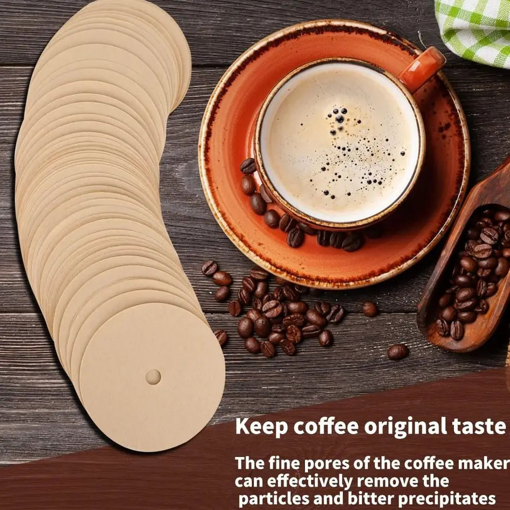 Natural Unbleached Percolator Filter Papers stacked in a coffee percolator pot, showing carbon-steel mesh compatibility