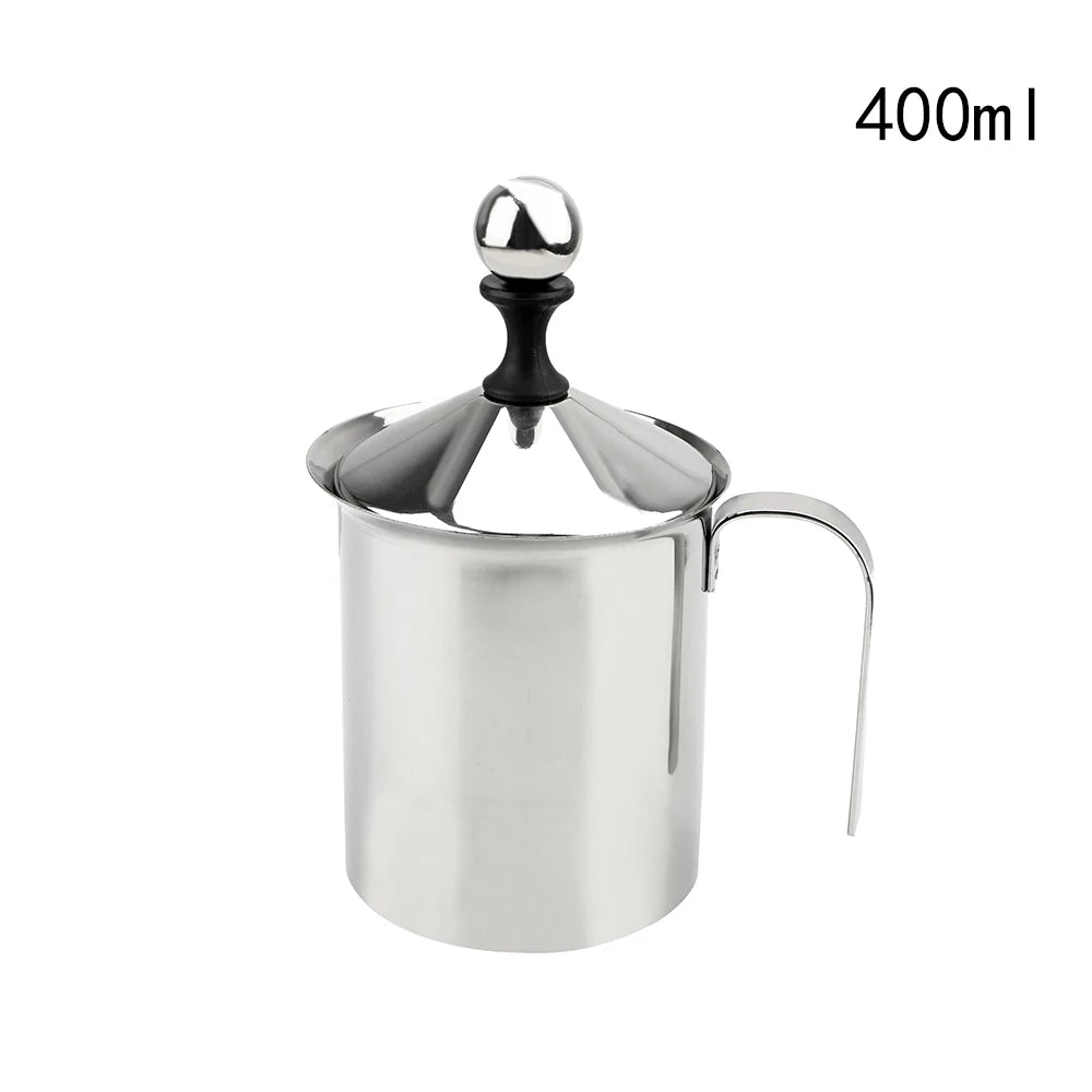 Stainless Steel Manual Milk Frother, Double Mesh, 400 ml
