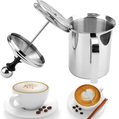Stainless Steel Manual Milk Frother, Double Mesh
