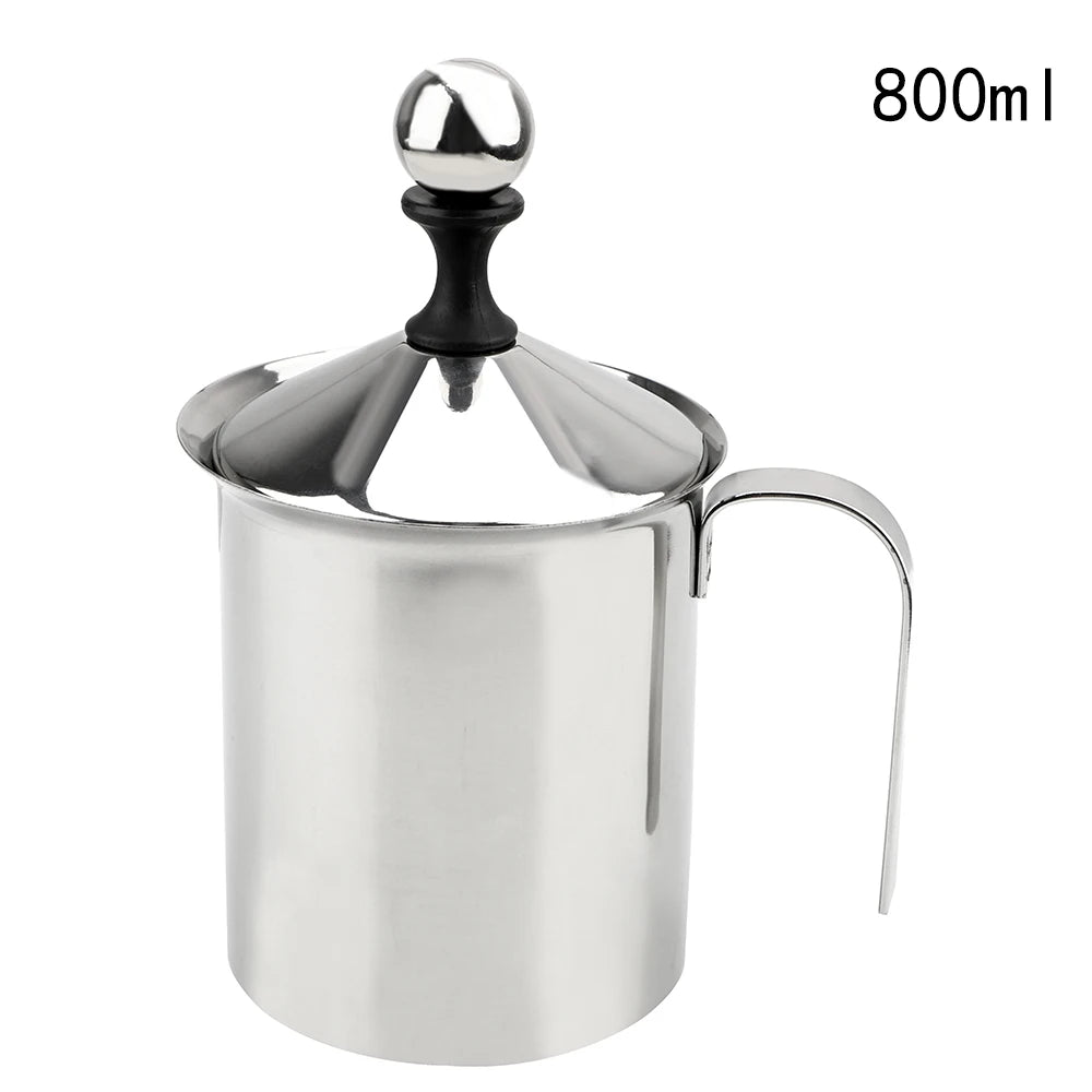 Stainless Steel Manual Milk Frother, Double Mesh, 800 ml