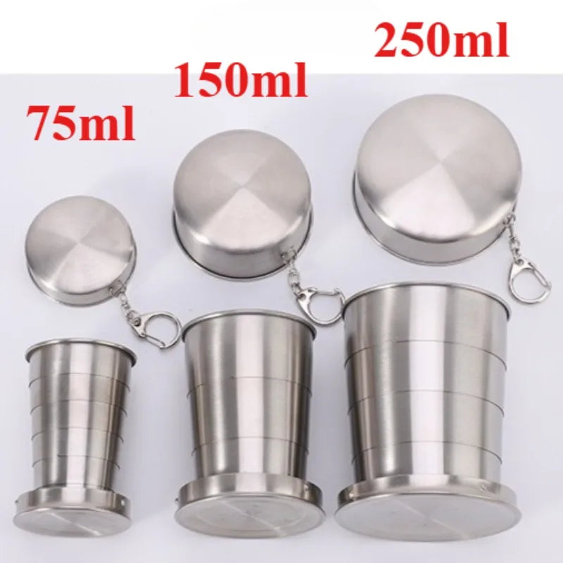 Collapsible Stainless Steel Travel Cup with Lid, 75 ml