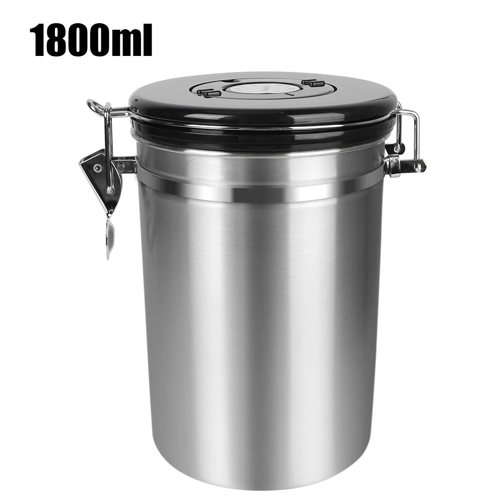 Stainless Steel Coffee Canister with CO2 Valve, 1800 ml