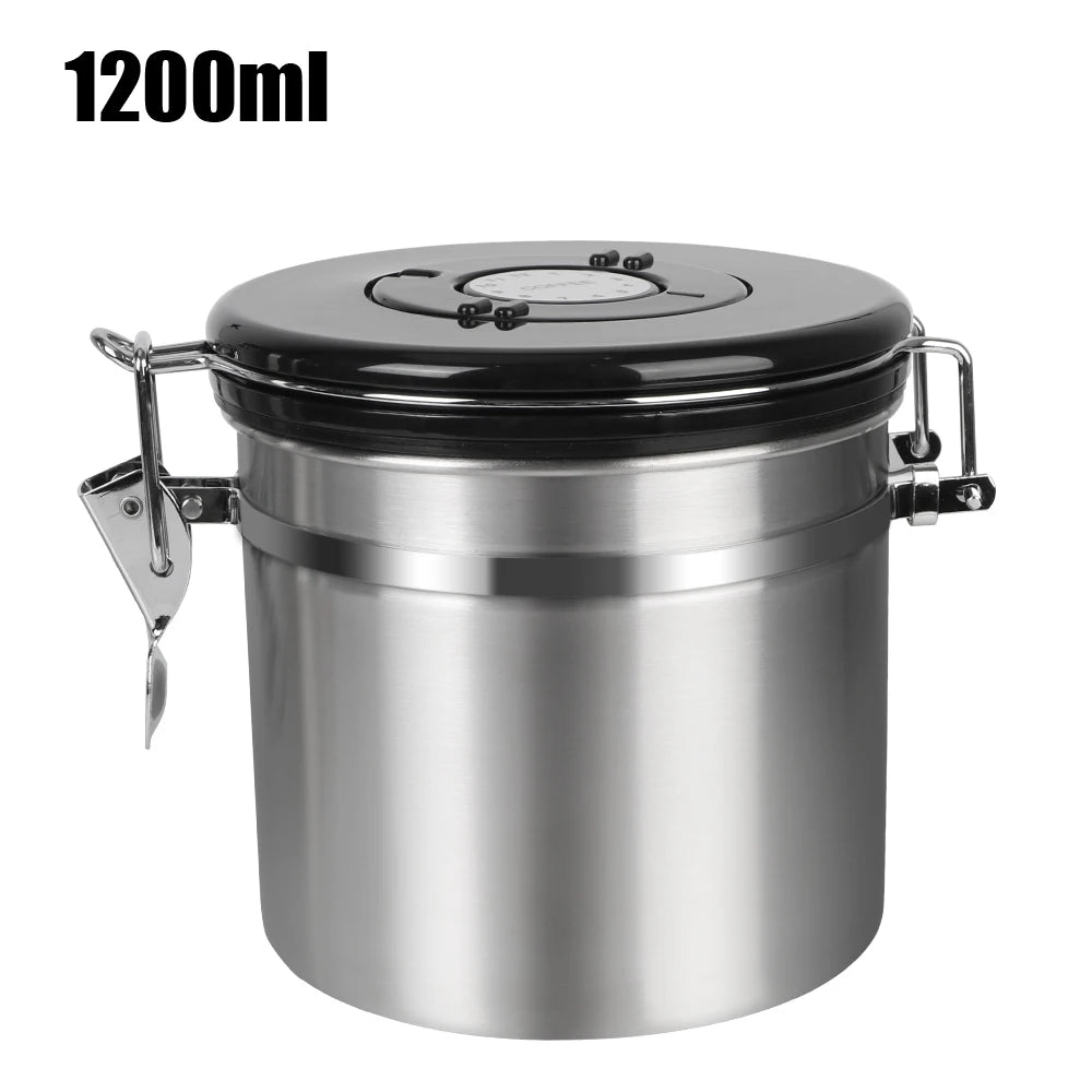 Stainless Steel Coffee Canister with CO2 Valve, 1200 ml