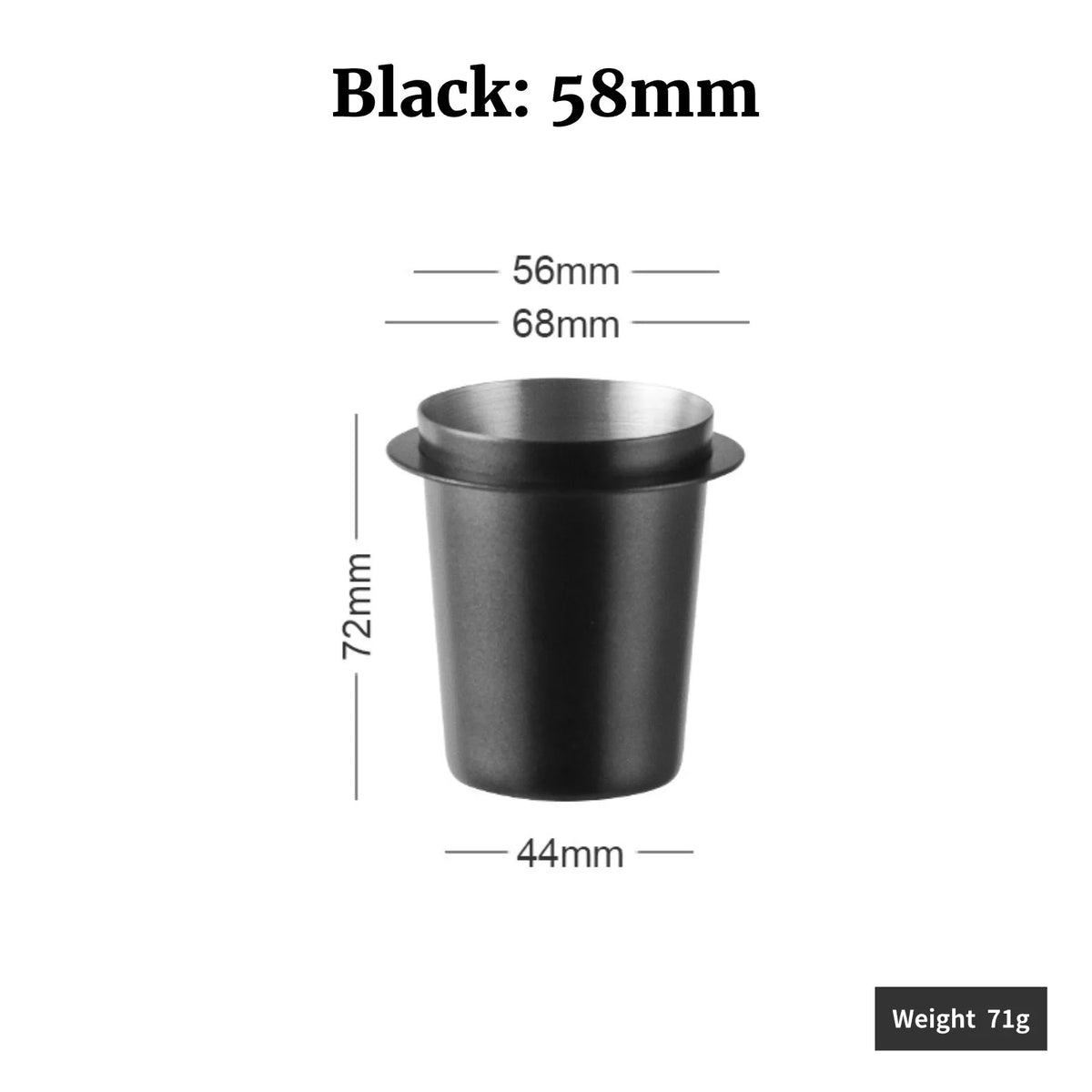 Stainless Steel Coffee Dosing Cup, 51/53/58 mm, Black, 58 mm