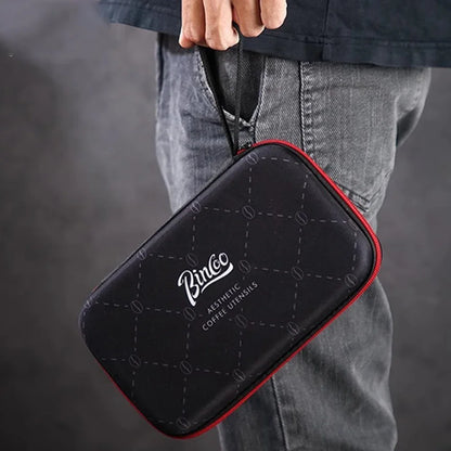Tactical Coffee Grinder MOLLE Bag in nylon displayed attached to outdoor camping gear setup