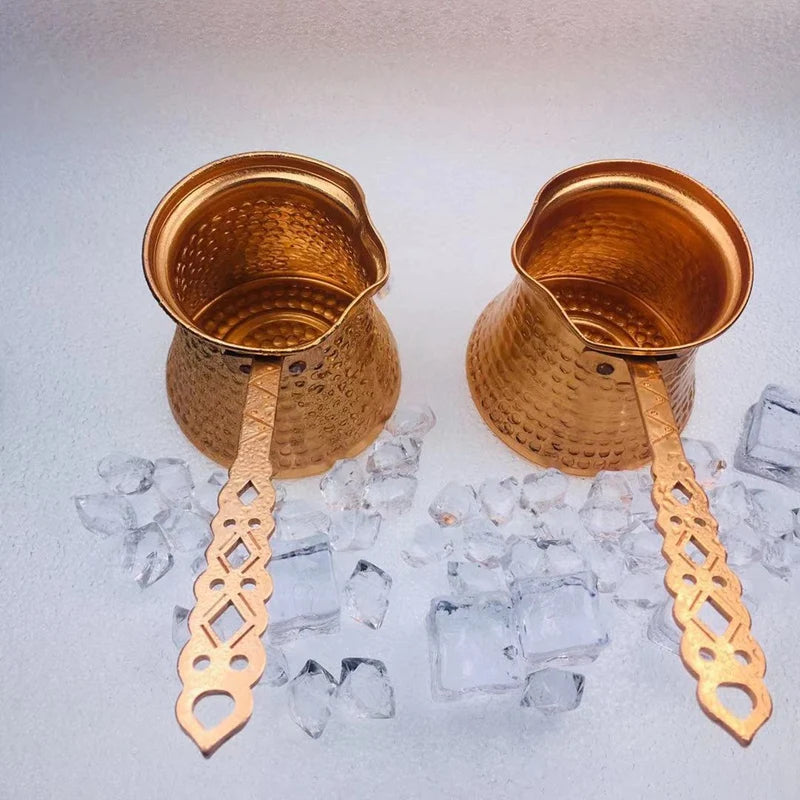 Copper Turkish Coffee Cezve showing hammered texture and spout detail with heat-resistant handle