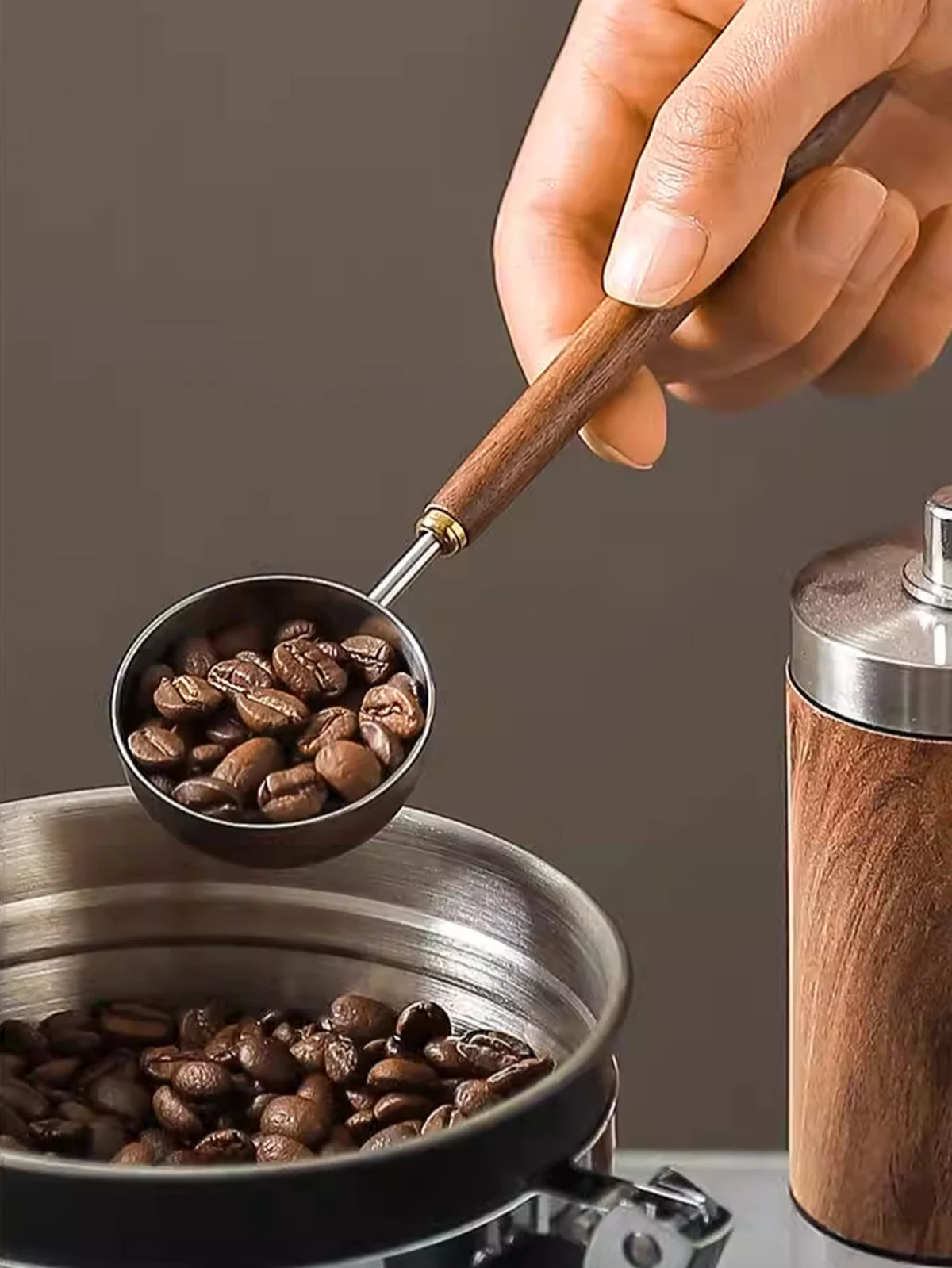 Walnut-Handle Stainless Steel Coffee Scoop