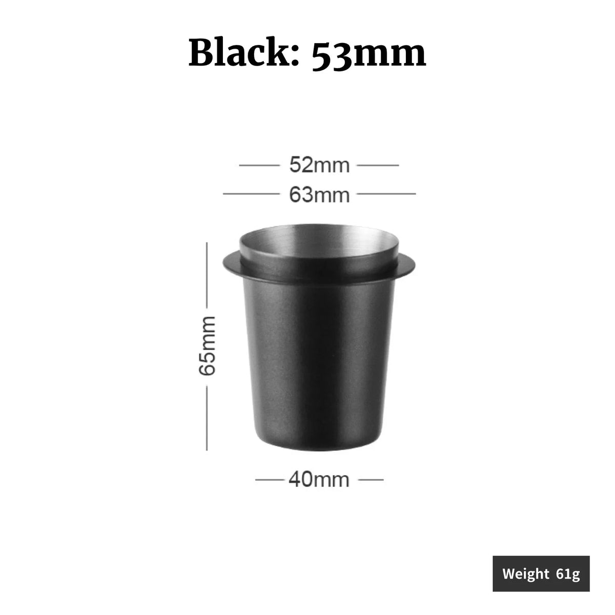 Stainless Steel Coffee Dosing Cup, 51/53/58 mm, Black, 53 mm