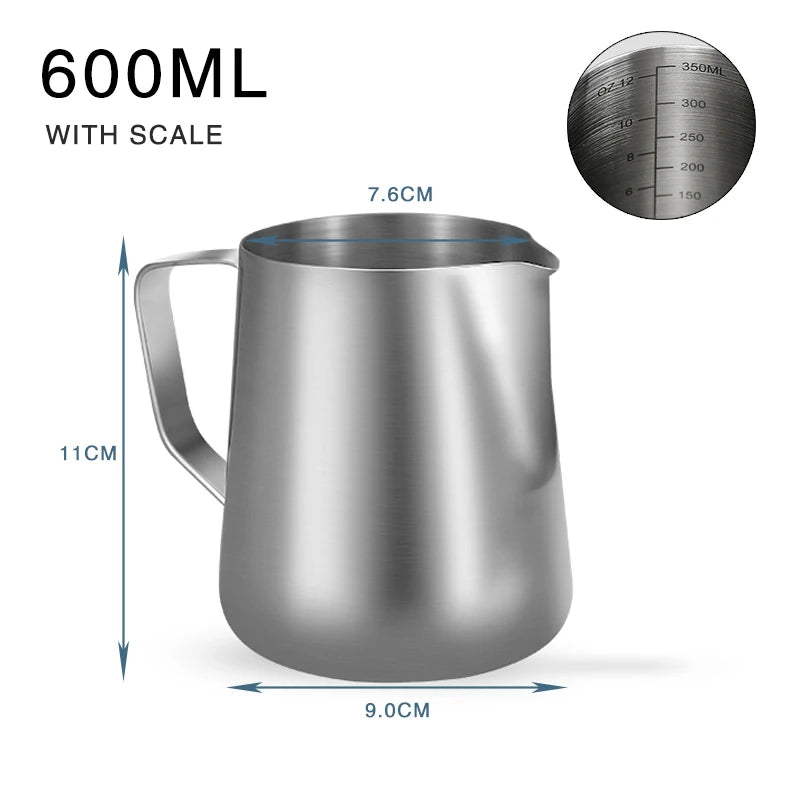 Stainless Steel Milk Frothing Pitcher, 600 ml, with scale