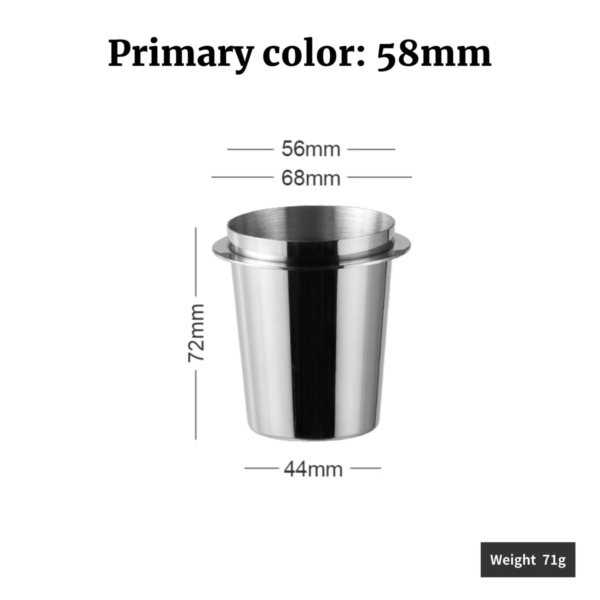 Stainless Steel Coffee Dosing Cup, 51/53/58 mm, Stainless, 58 mm