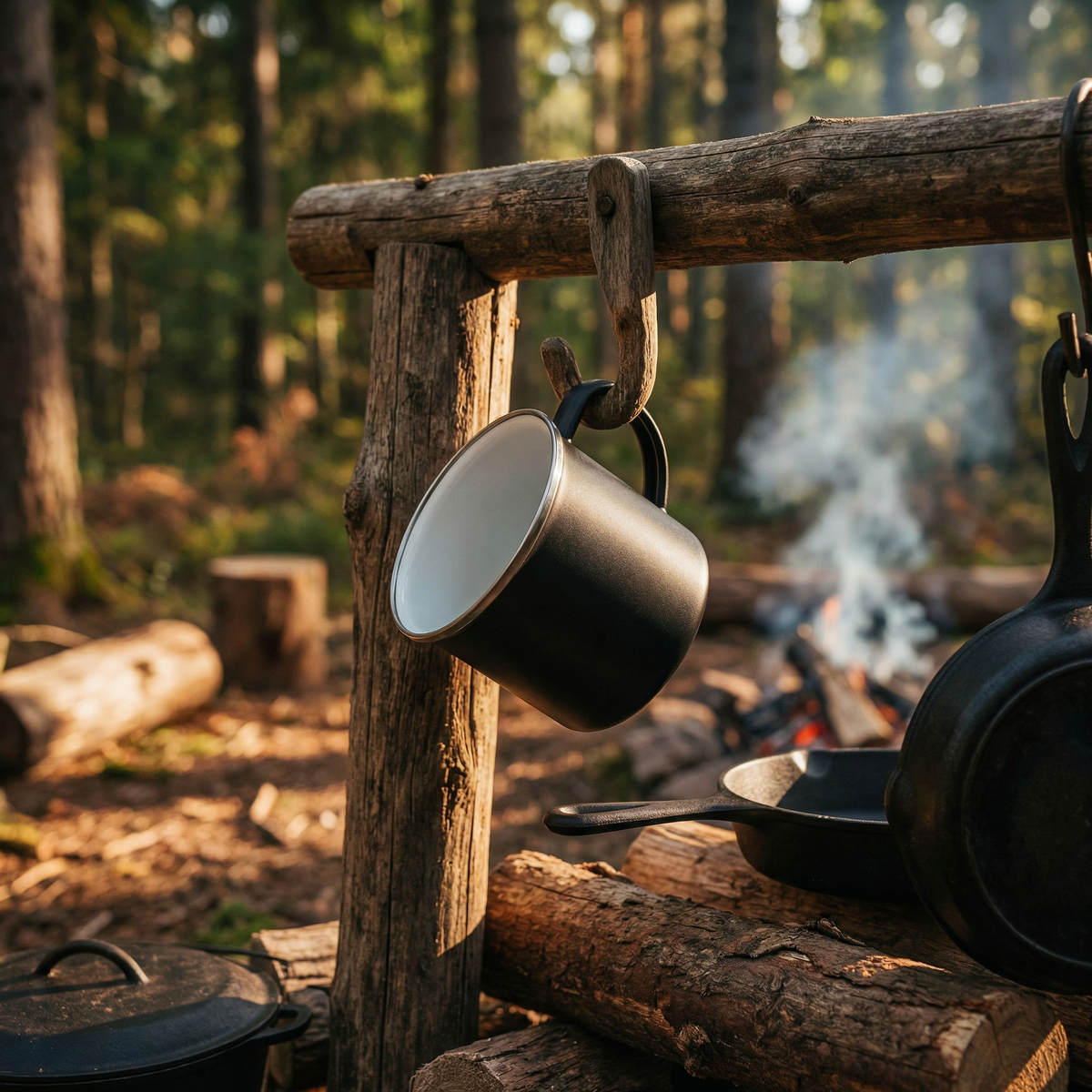 Classic Enamel Camp Mug 12oz shown with vintage-style rim detail and durable enamel coating ready for campfire use